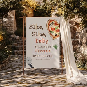 Pizza Baby Shower Welcome Sign, Editable Slice Slice Baby Shower Pizza Welcome Sign Canva Template, Italian Baby Shower Welcome Sign BS99