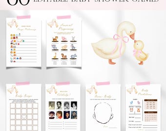 Mother Goose Girl Baby Shower Games Bundle, Editable Silly Goose Games Canva Template, Spring Nursery Theme Baby Shower Decor BS135