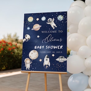 Outer Space Baby Shower Welcome Sign, Editable Space Galaxy Astronaut Baby Shower Welcome Sign Canva Template, Space Shower Decor BS112