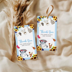 BBQ Baby Shower Thank You Tag, Editable Backyard BBQ Couples Baby Shower Thank You Favor Tag, Coed Boy BBQ Baby Shower Favor Gift Tag BS84