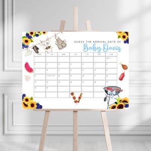 Baby-Q Babyparty Fälligkeitsdatumskalender, bearbeitbarer Bbq Guess Baby Geburtstagskalender Vorlage, Hinterhof Babyparty Guess Fälligkeitsdatum Poster BS84