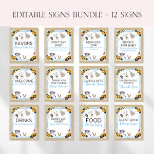 Baby-Q Baby Shower Table Signs Bundle, Editable Boy Bbq Backyard Couples Baby Shower Table Sign Template, Baby Q Food Table Sign Decor BS84
