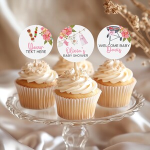 Adornos para cupcakes de Baby Shower, adornos editables para cupcakes de Baby Shower con temática de barbacoa para parejas, decoración para fiesta de Baby Shower con temática de picnic y barbacoa BS89