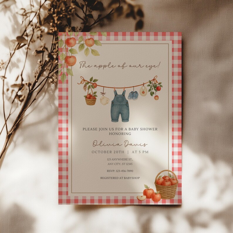 Fall Apple Boy Baby Shower Invite, Editable Apple Of My Eye Baby Shower Invitation Template, Printable Autumn Boy Baby Shower Invite BS193