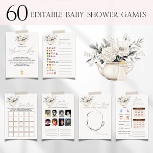 Tea Party Baby Shower Games Bundle, Gender Neutral Floral Tea Party Baby Shower Games, Printable Floral Baby Is Brewing Tea Party Bingo BS73