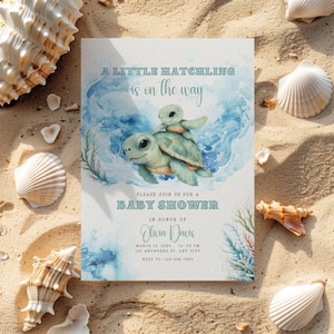 Sea Turtle Baby Shower Invitation, Editable Under The Sea Turtle Baby Shower Invite Template, Nautical Boy Girl Ocean Shower Invitation BS98