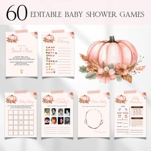 Pumpkin Baby Shower Games Bundle, Fall Autumn Printable Little Pumpkin Baby Shower Games, Editable Baby Shower Game Bundle Template BS17