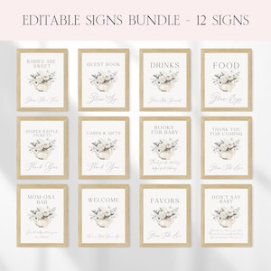 Tea Party Baby Shower Table Signs Bundle, Floral Tea Party Baby Shower Sign Set, Gender Neutral Tea Party Diaper Raffle Momosa Bar Sign BS73