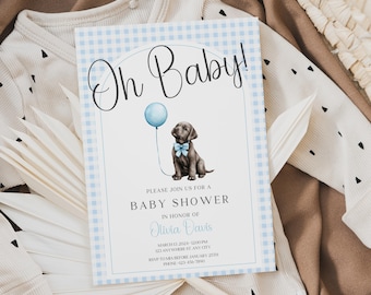 Labrador Baby Shower Invitation, Chocolate Labrador Puppy Baby Shower Invitation, Blue Southern Boy Editable Puppy Invite Template BS170