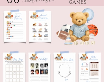 Sports Baby Shower Games Bundle, Editable Football Baseball Teddy Bear Boy Baby Shower Games, All Star Sports Theme Baby Shower Games BS229