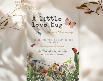 Little Love Bugs Baby Shower Invitation, Editable Gender Neutral Ladybug Insect Baby Shower Invitation Template, Boy Lady Bug Invite BS100