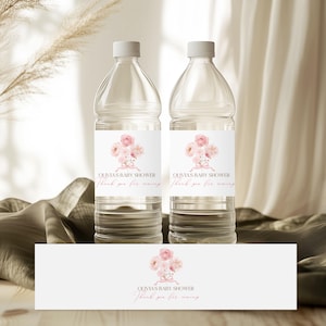 Baby In Bloom Baby Shower Water Bottle Label, Editable Pink Floral Wildflower Girl Baby In Bloom Baby Water Bottle Label Template BS118