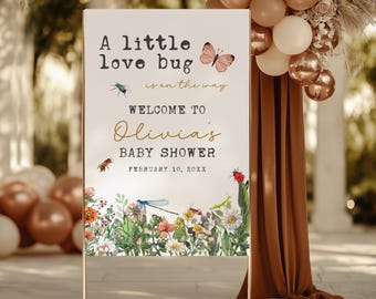 A Little Love Bug Baby Shower Welcome Sign, Editable Love Bug Insect Butterfly Baby Shower Welcome Sign Template, Summer Spring Sign BS100