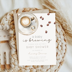 Invito per baby shower a tema caffè, invito modificabile per baby shower a tema caffè, baby shower per bambine di genere neutro a tema caffè BS58