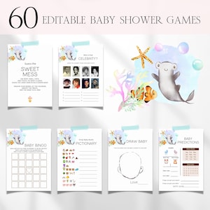 Under The Sea Baby Shower Games Bundle, Gender Neutral Sea Animals Baby Shower Games Bundle, Nautical Ocean Baby Shower Activity Games BS134