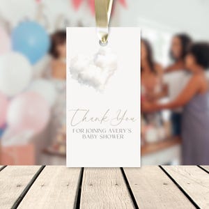 Ein kleines Stück Himmel-Babyparty-Dankeschön-Tag-Vorlage, Geschlechtsneutral bearbeitbare süße weiße Wolke Babyparty-Dankeschön-Tag-Karte BS64