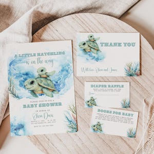 Sea Turtle Baby Shower Invitation Bundle, Editable Under The Sea Turtle Baby Shower Invite Template Set, Nautical Boy Girl Ocean Invite BS98