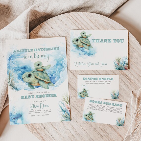 thumbnail image 2 of Baby Shower Invites Gender Neutral – Sea Turtle Baby 2 of 10