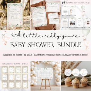 Silly Goose Baby Shower Bundle, Editable Gender Neutral Silly Goose Invite Template Bundle, Spring Little Goose Baby Shower Bundle BS173