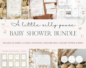 Silly Goose Baby Shower Bundle, Editable Gender Neutral Silly Goose Invite Template Bundle, Spring Little Goose Baby Shower Bundle BS173