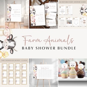 Boerderijdieren babyshower bundel, bewerkbare boerderijdieren uitnodigen spelletjes tekenen babyshower sjabloon bundel, boerenerf boerderij babyshower decor BS160