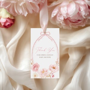 Baby In Bloom Baby Shower Thank You Tag, Editable Pink Floral Girl Baby In Bloom Baby Shower Favor Tag Template, Spring Wildflower BS118