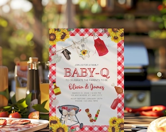 Baby-Q babyshoweruitnodiging, digitale bewerkbare achtertuin BBQ-uitnodiging, uniseks koppels strooisjabloon BS205