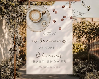 Coffee Bean Baby Shower Welcome Sign Bundle, A Baby Is Brewing Gender Neutral Boy Girl Modern Coffee Themed Baby Shower Welcome Sign BS58