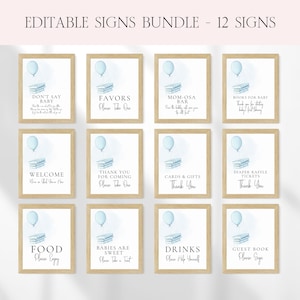 Storybook Baby Shower Table Sign Bundle, A New Chapter Begins Storybook Baby Shower Decor Sign, Blue Boy Book Theme Table Signs Set BS187