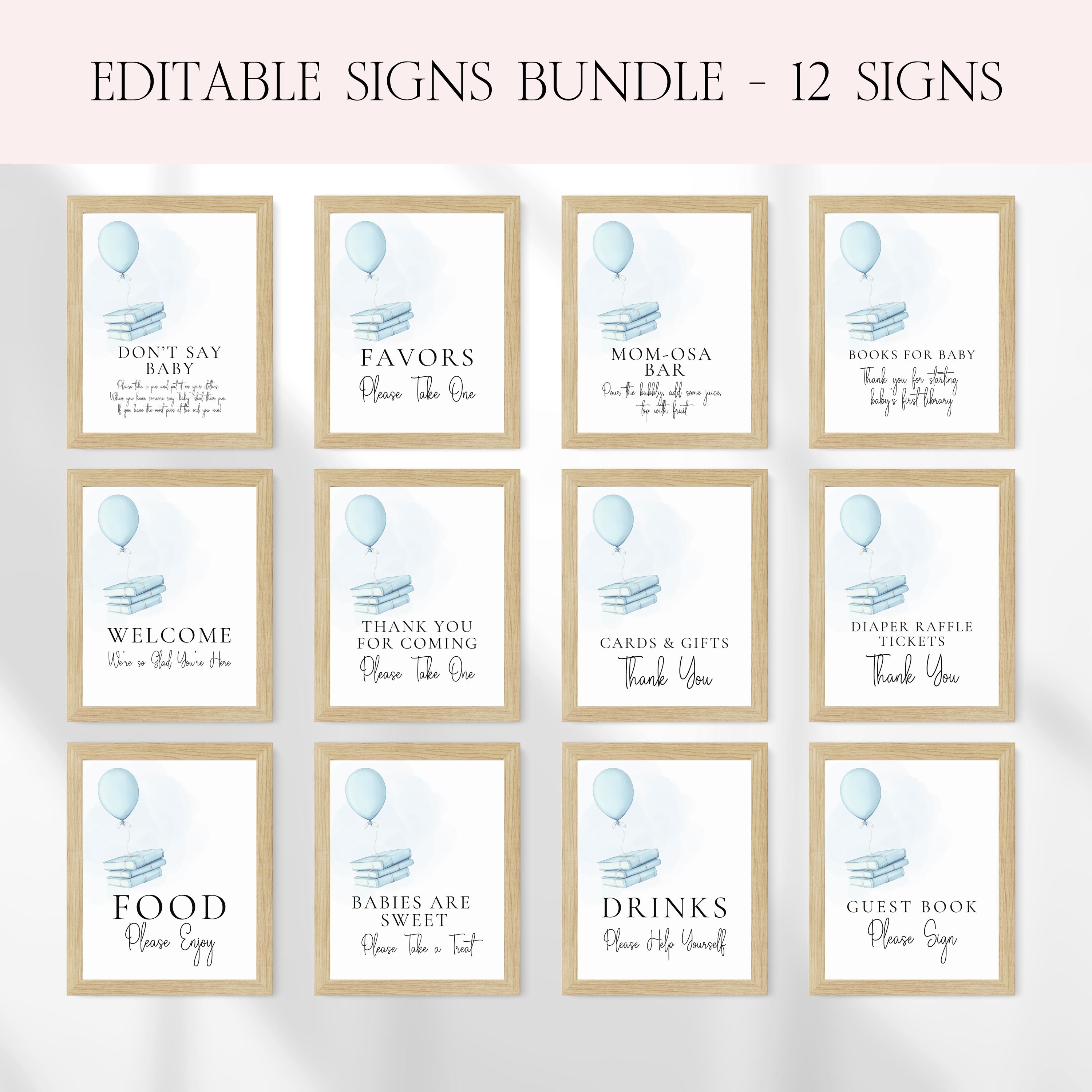 Paquete de letreros de mesa para baby shower con temática de cuentos, letrero decorativo para baby shower "Un nuevo capítulo comienza", set de letreros de mesa con temática de libro "Blue Boy" BS187