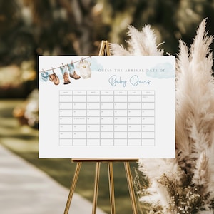 Little Cowboy Baby Shower Due Date Calendar, Editable Little Cowboy Country Wild West Rodeo Baby Shower Template, Baby Shower Activity BS75