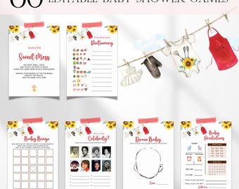 Baby Q Baby Shower Games Bundle, Editable Baby-Q Baby Shower Games, Barbeque Baby Shower Games, BBQ Couple Baby Shower Bingo Games BS205