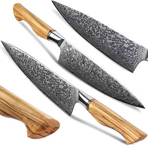 Hand gesmeed Damascus staal koken keuken Japanse chef-kok messen set van 5, BBQ keukenmes set, cadeau voor hem Santoku filet pairing cleaver afbeelding 9