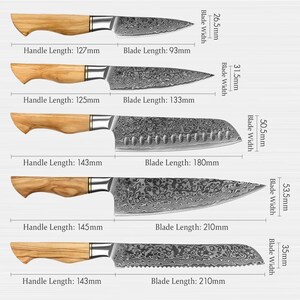 Hand gesmeed Damascus staal koken keuken Japanse chef-kok messen set van 5, BBQ keukenmes set, cadeau voor hem Santoku filet pairing cleaver afbeelding 7