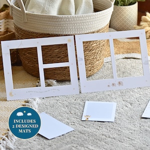 Baby handprint and footprint frame kit – a perfect baby gift and keepsake for new parents, includes space for prints and two baby photos.