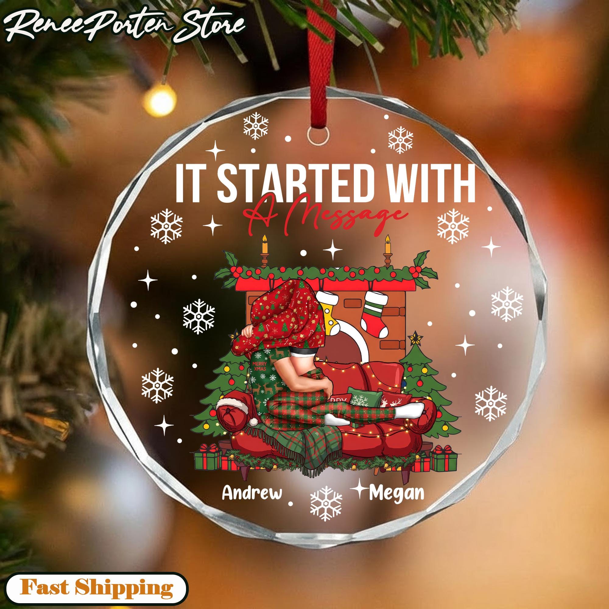 Gift For Couples Personalized First Christmas Married Ornament - Custom Glass Ornament Personalized Oval Glass Ornament