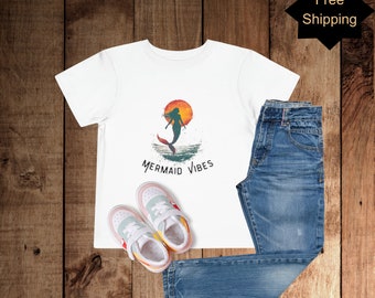 Ambiance de sirène, t-shirt graphique mignon et adorable pour enfant, t-shirt tendance pour tout-petit, cadeau unique