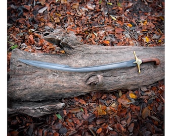 35" Handmade Ottoman Yalmanli Sword - Traditional Ottoman Janissary Sword - Damascus Steel - Turkish Walnut Wood Handle - Hand Forged Sword