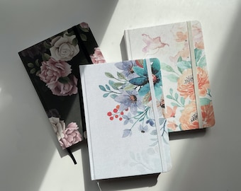 Endless Sky Notebooks - A5 dot Grid Notizbuch für Bullet Journaling 160gsm weißes Papier Umschlag in Leinen mit Blumendruck 192 Seiten