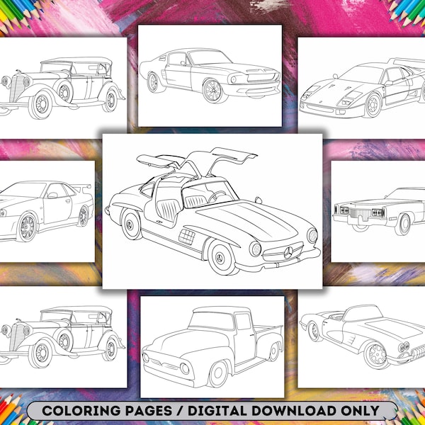 Classic Cars Coloring | Coloring Pages for Kids & Adults | Hotwheel Coloring | Printable sports car coloring kid | Car coloring sheet