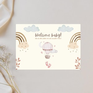 Carte de naissance "Fille" Welcome Baby ! / Carte pliante A6 / Carte postale A6