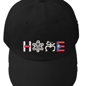 Unisex Dad Hat with HOME Embroidery Puerto Rico Flag Taino symbols with you name