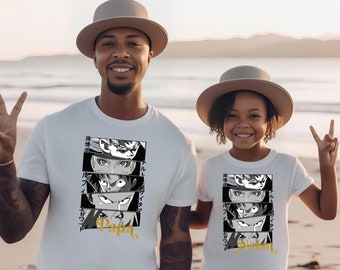 T-shirt personnalisé héros manga père fils famille