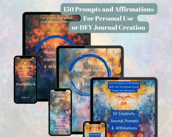 150 Journal Prompts Bundle, 50 Gratitude, 50 Shadow and 50 Creativity Prompts and Affirmations, Journal Prompts Bundle, DFY Journal Prompt.