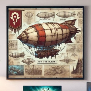 HORDE ZEPPELIN Impressive Goblin Blueprint, Lovely Digital WoW Poster, Perfect Decoration Gift for WOW Fan, World of Warcr. Fan Digital Art