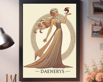 LA FIGLIA DEL DRAGO Impressionante e bellissima illustrazione digitale, Principessa di Roccia del Drago, La Non Bruciata, Regina di Mareen, Esclusiva arte murale