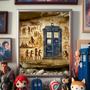 THE DOCTOR in the PAST, Cave Paintings Digital Arts, Artistic Never Seen Whovian Illustrations, Pretty Original Police Box Digital Creation