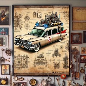 STEAMPUNK ECTO-1 GHOSTBUSTING Car, Victorian Steampunk Exclusive Ghost Busters Illustrations, Ecto-1 Ghosthunt Vehicle Original Digital Art