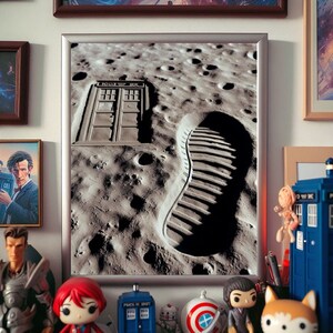The DOCTOR on the MOON, Impressive and Exclusive The Doctor Phone Box Art, Gifts for Whovian, Lovely Digital Wall Art Digital Illustrations