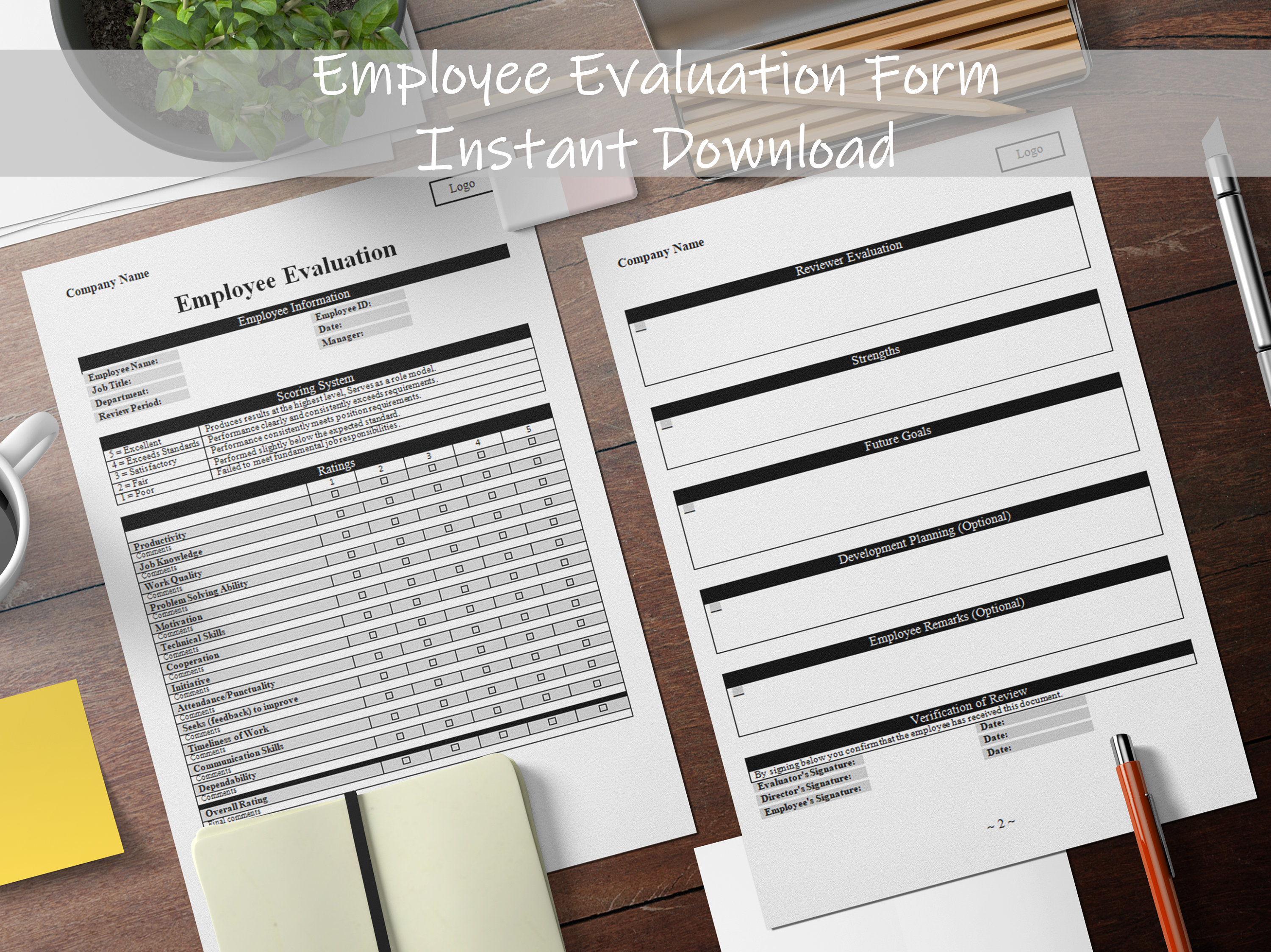Employee Evaluation Form | Employee Performance Review | Ranking Tool | Printable | Word | A4 | Editable File | US Letter | Instant download
